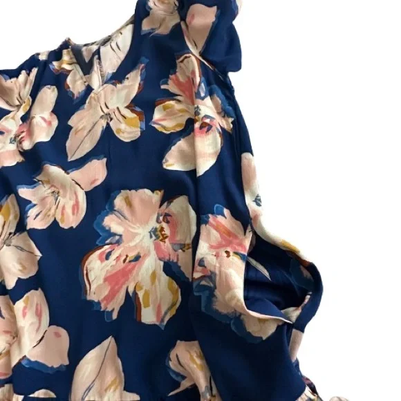 a new day Women M/L Blue Pink Floral Print Short Sleeve Above Knee Relaxed Dress - Picture 6 of 13